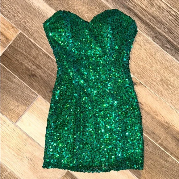 Alyce Paris Strapless Green Sequin Dress sz8 fits like 4-6 - Picture 4 of 8